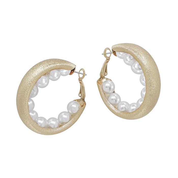Satin Gold Hoop with Pearls