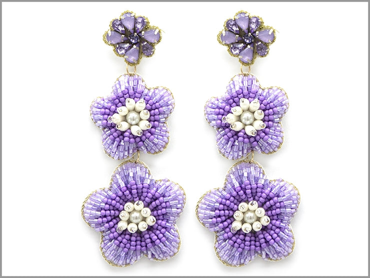 Lavender and White Flower Drop Earrings