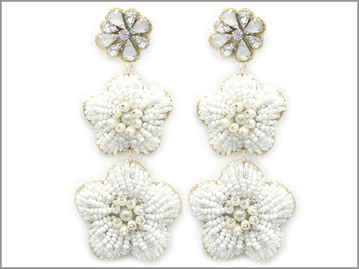 White Seed Bead Flower Earrings