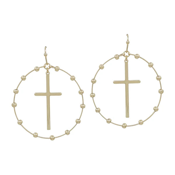 Gold Circle & Cross Earrings