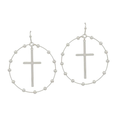 Silver Circle & Cross Earrings