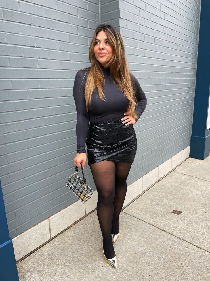 Black Wrap Sequin Skirt