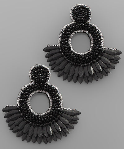 Black Bead & Fringe Earrings