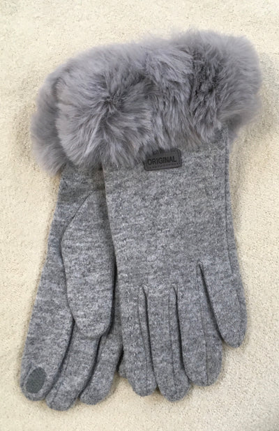 Gray Pastel Gloves w/Faux Fur Cuff