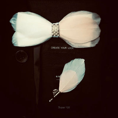 Ivory Pearls Feather Bow Tie Set