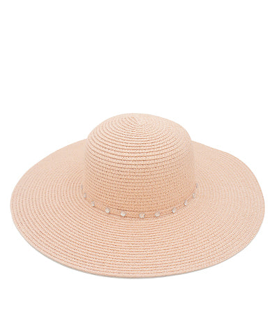 Blush Rhine Stone Accent Straw Hat
