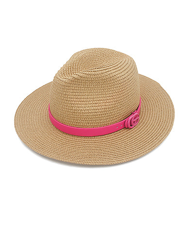 Fuchsia Buckle Band Straw Hat