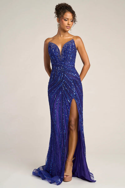 formal sapphire dress Halston Zellie Crystal Jersey Gown In Sapphire Stone main image 1
