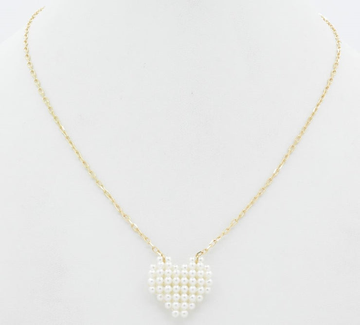 Pearl Beaded Heart Charm Necklace