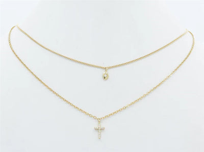 Two Layer Rhinestone Cross & Gold Chain