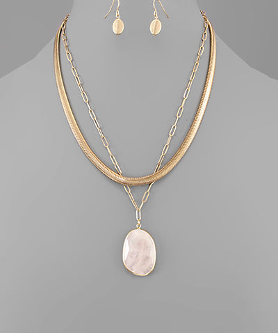 Rose Quartz Pendant on Gold Chains