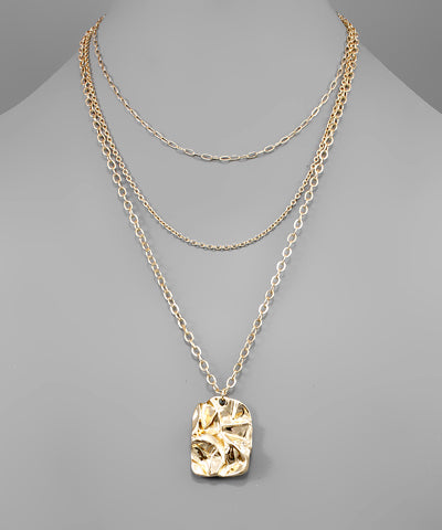 Gold Shiny Pendant 3 Chain Necklace