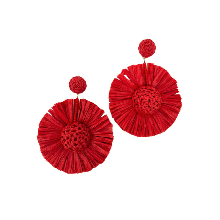 Red Wildflower Raffia Earrings