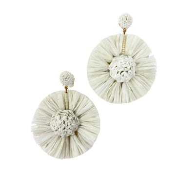 White Wildflower Raffia Earrings