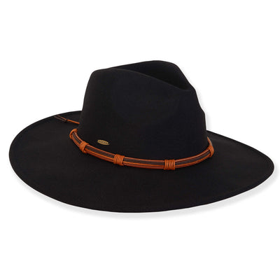 Black Safari Leather Trim Hat