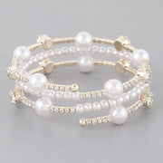 Pearl Gold Rhinestone Wrap Bracelet