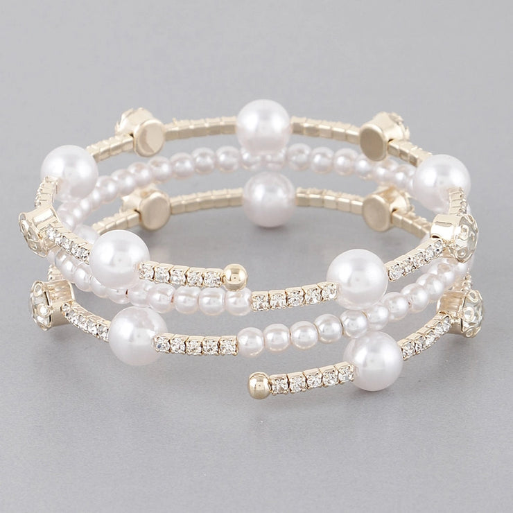 Pearl Gold Rhinestone Wrap Bracelet