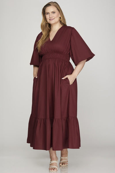 Wine Bubble Sleeve Midi