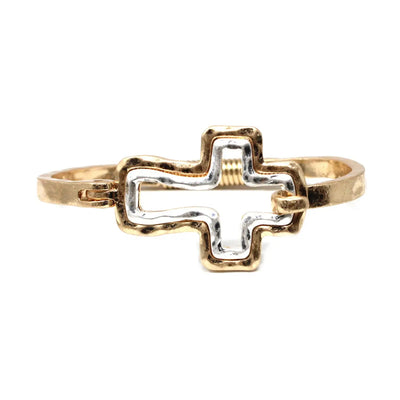 Gold with Silver Cross Hinge Bracelet