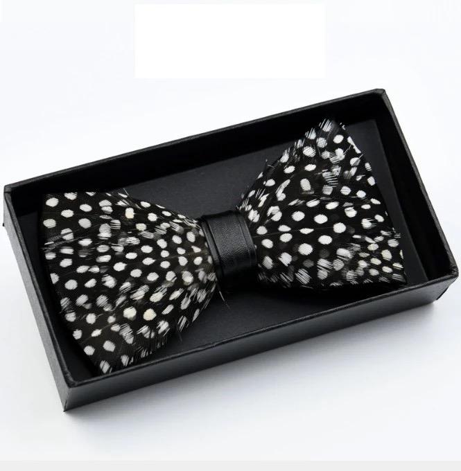 Black & White Polka Dot Feather Bow Tie Set