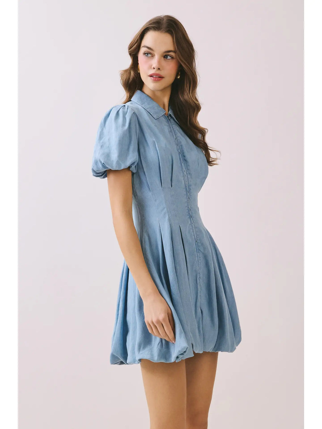 denim bubble dress Hem Mini – Sapphire On Spring fw2026 Color:Hunter_Green day wear Soft denim Prodigy Black Dress Short