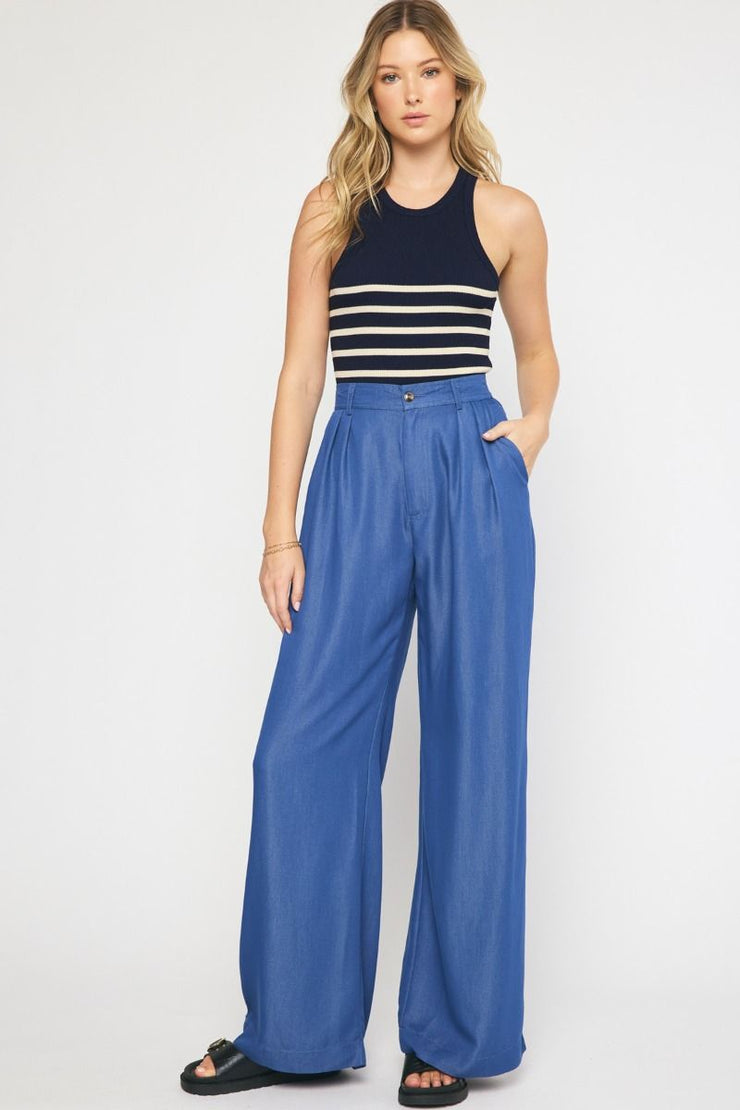 Deep Denim Wide Leg  Pants