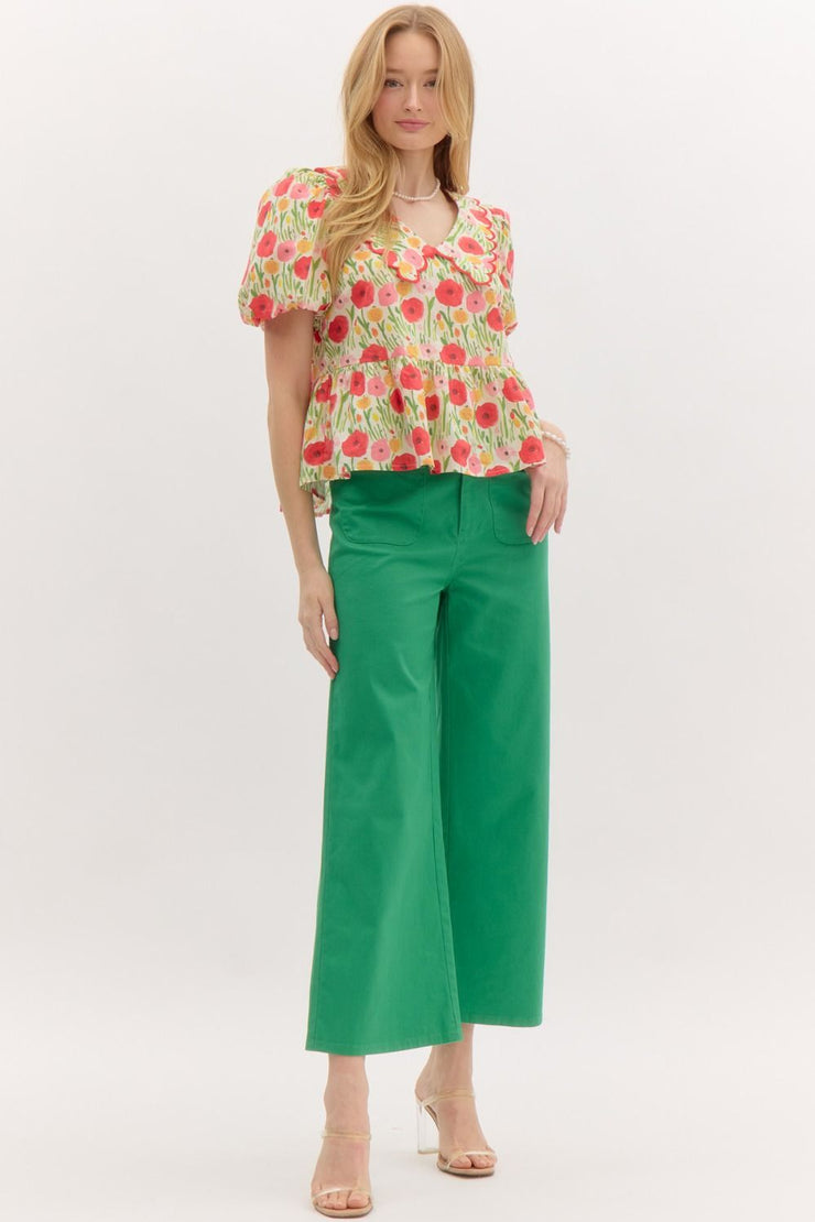 Green Wide Leg Ankle Length