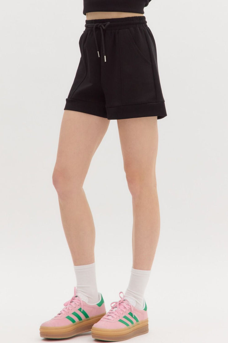 Black Jersey Finish Hem Shorts