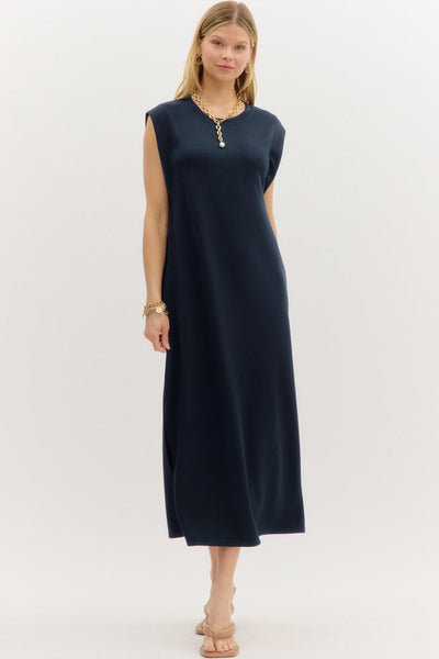Navy Side Slit Pullover Dress