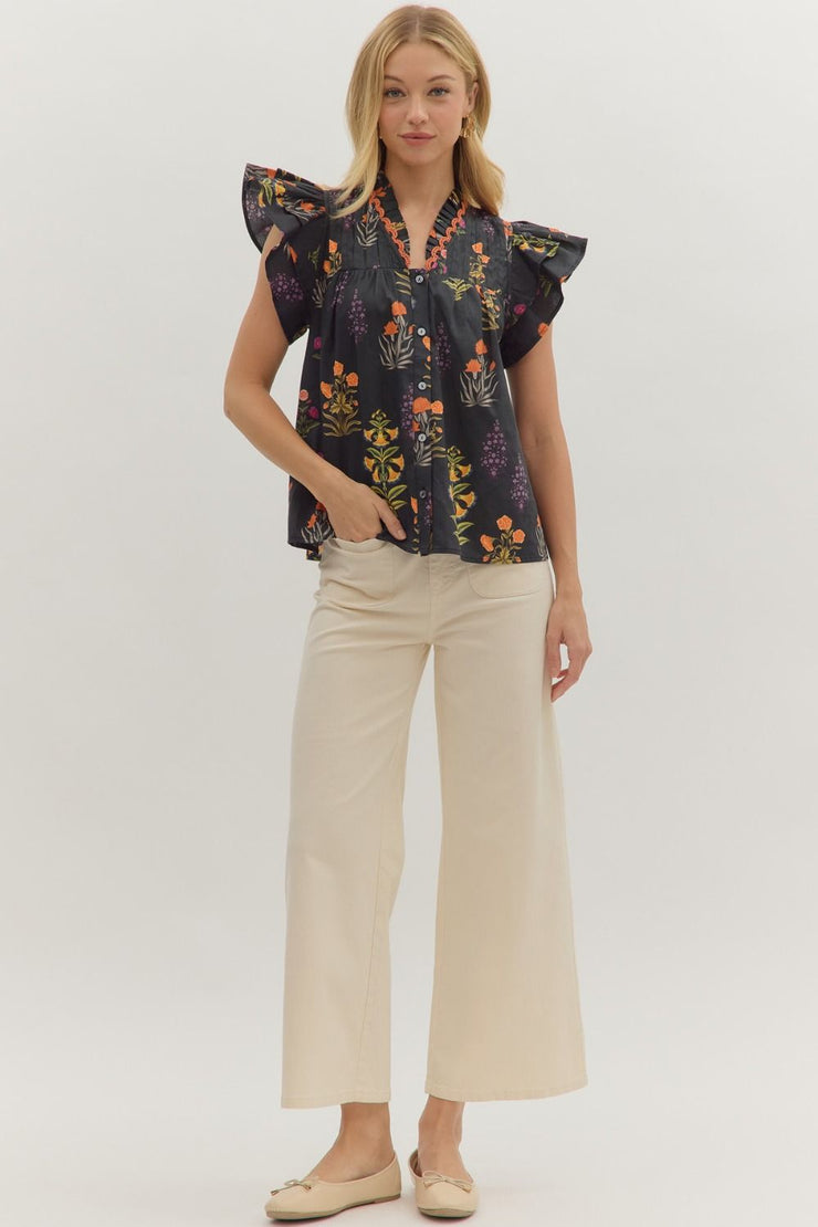Bobbie Black Floral Top