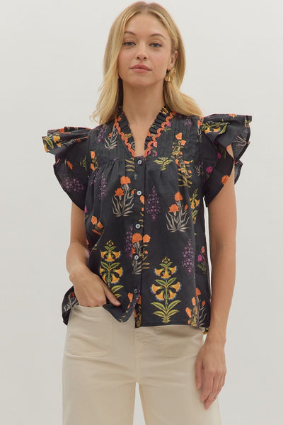 Bobbie Black Floral Top