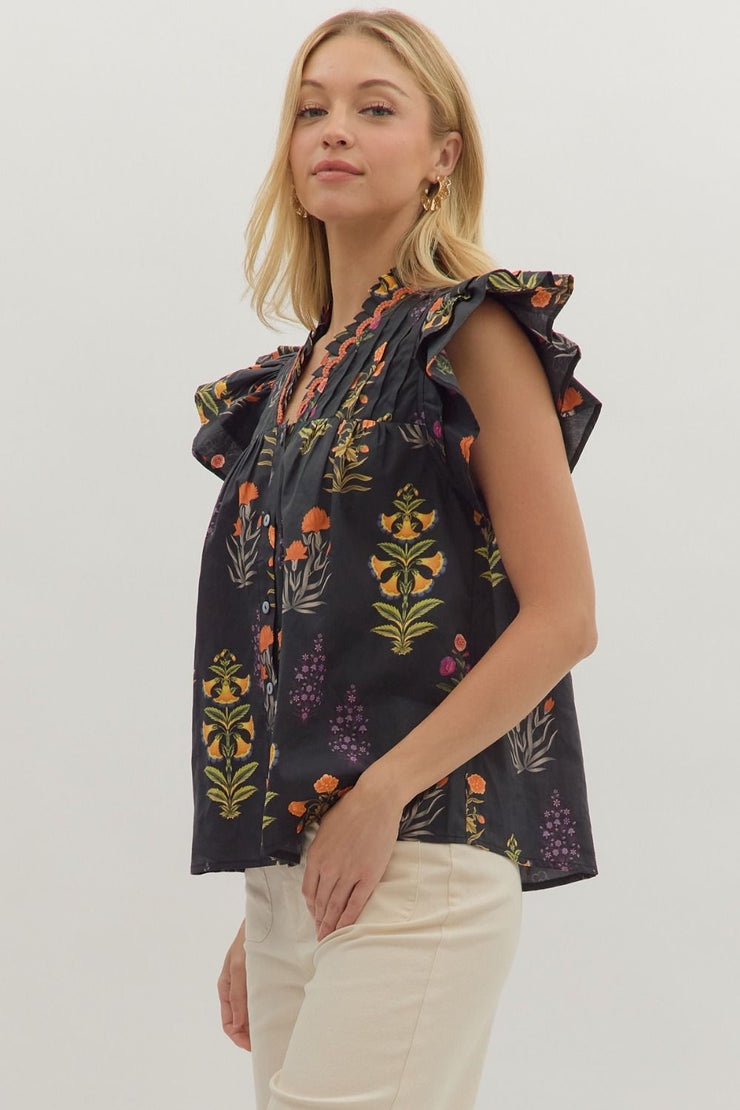 Bobbie Black Floral Top