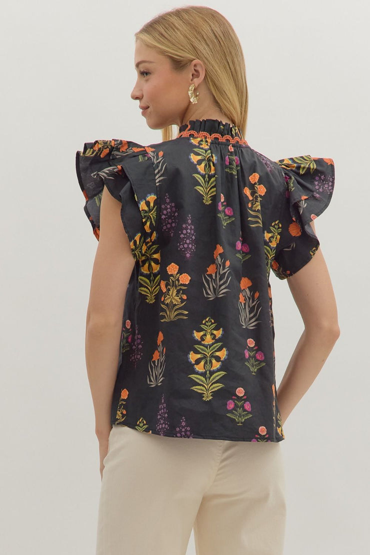 Bobbie Black Floral Top