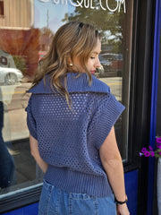 Drop Shoulder Sweater-Blue