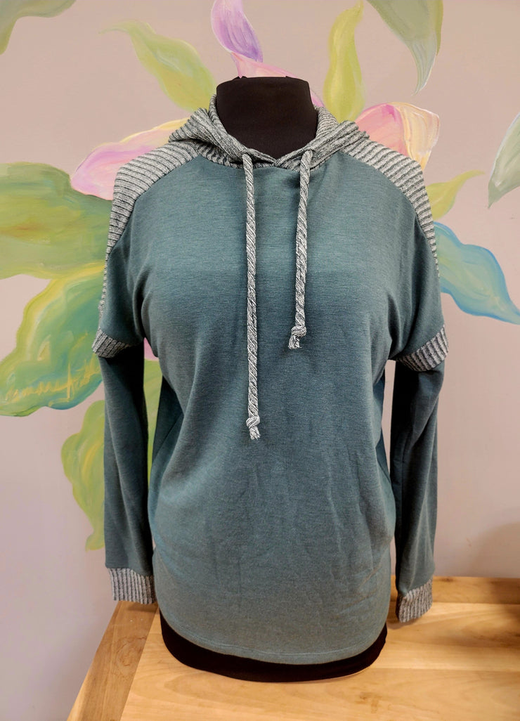 Two Texture Hoodie Top