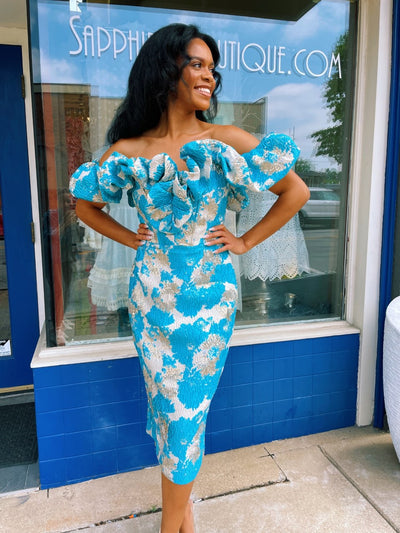 Aqua Jaquard Midi Dress