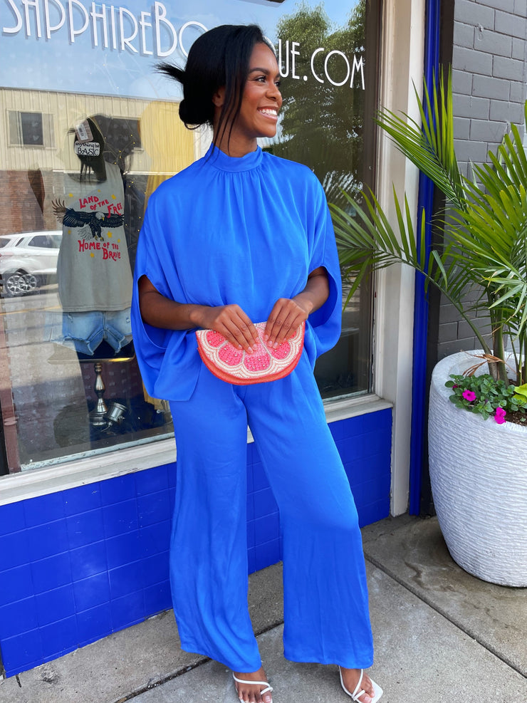 Ocean Blue Silk Jumpsuit