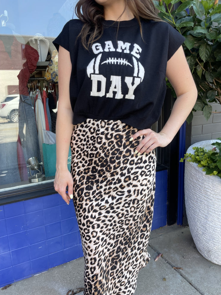 Leopard Satin Midi Skirt