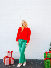 Red Pearl Sleeve Sweater