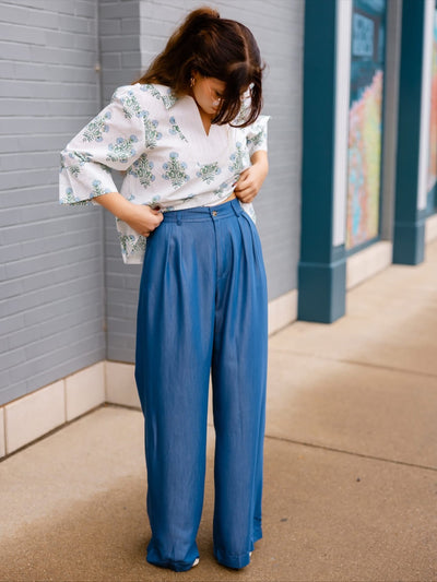 Deep Denim Wide Leg  Pants