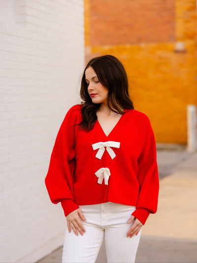 Festive Red Bow Cardigan