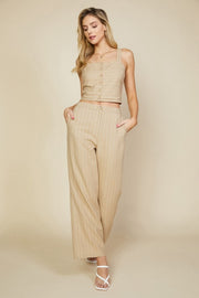 Latte Pin Stripe Linen Pants