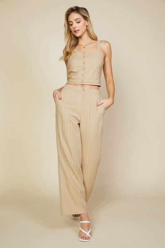Latte Pin Stripe Linen Pants