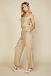 Latte Pin Stripe Linen Pants