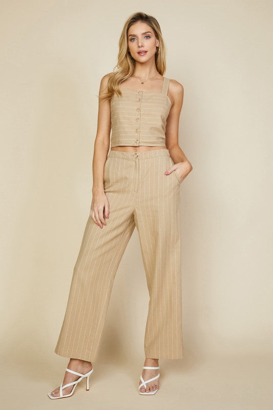 Latte Pin Stripe Linen Pants