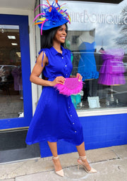 Royal In Satin Blue Midi Dress