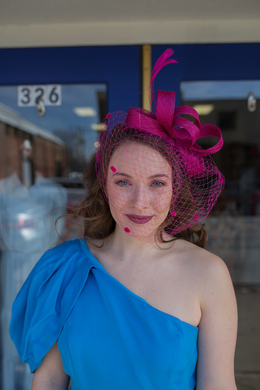 Fuschia Ribbon Netted Sinamay Fascinator