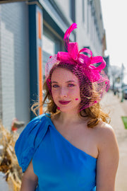 Fuschia Ribbon Netted Sinamay Fascinator