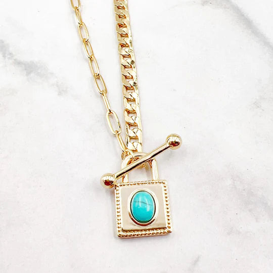 Square Turquoise Gold Necklace