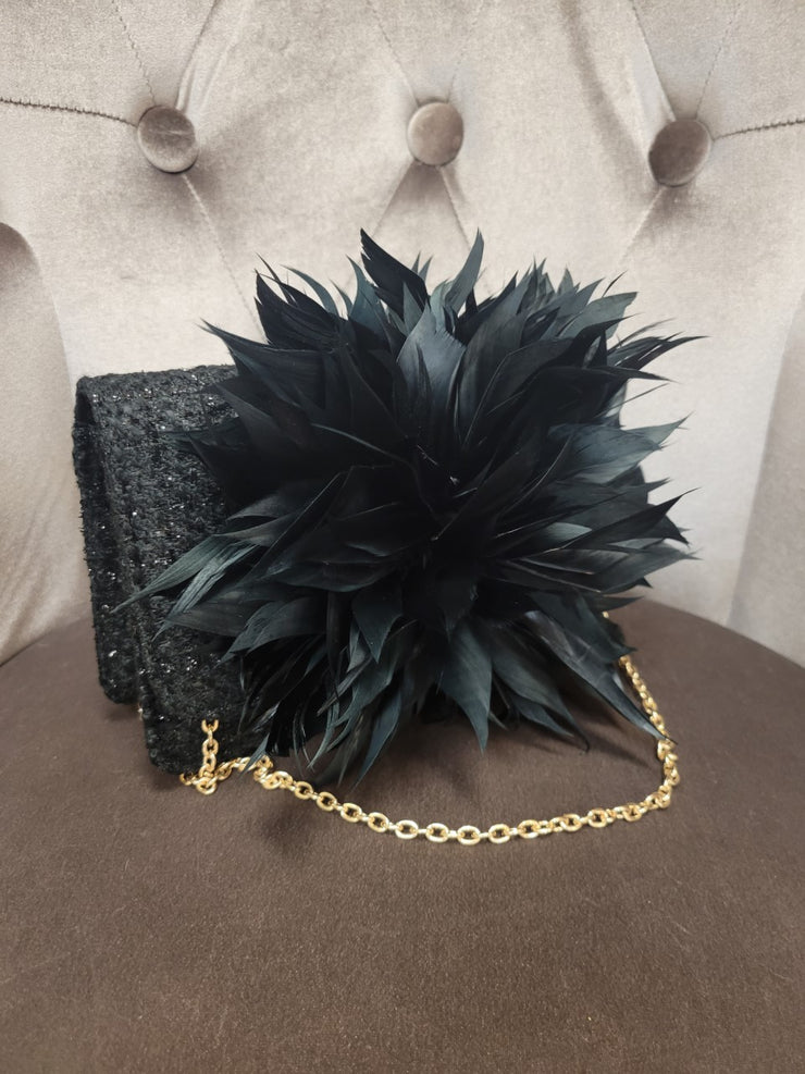 Black Feather Coco Clutch